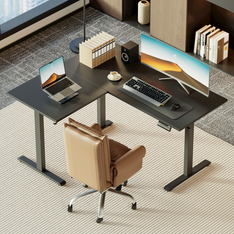 Bureau debout en forme de L de 55 pouces, bureau électrique à hauteur réglable pour le bureau à domicile, grand bureau d'ordinateur ergonomique avec 3 boutons de mémoire, gestion des câbles, bureau d'angle pour la maison et le bureau, noir