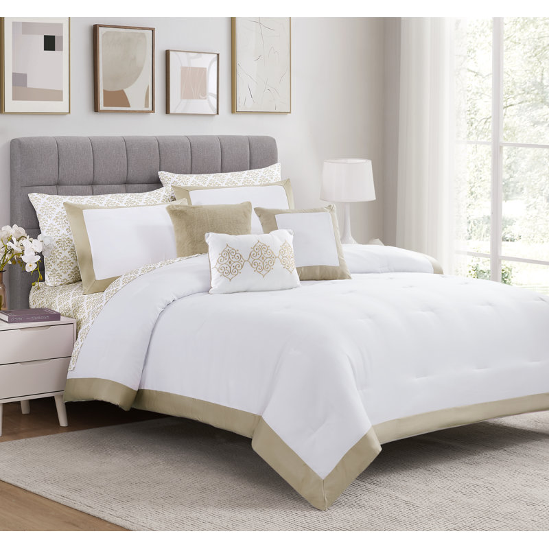 Ensemble d'édredon et de draps Bridgetown, Taupe, Édredon pour très grand lit + 9 pièces supplém