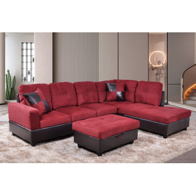3-piece Red Flannel And Pvc Modular Sectional Sofa