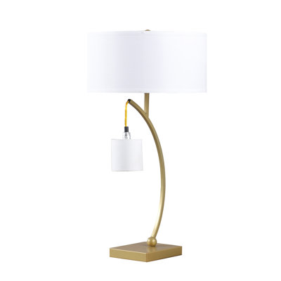 28.5" In Contemporary Dual Gold Arc W/ Hanging Pendelum Lamp Metal Table Lamp
