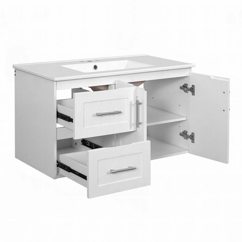 Meuble-lavabo mural 36 po avec 2 tiroirs, Blanc