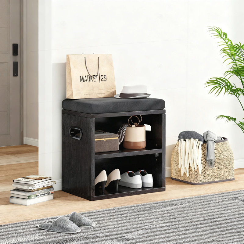Banc de rangement pour 4 paires de chaussures, Noir / Noir
