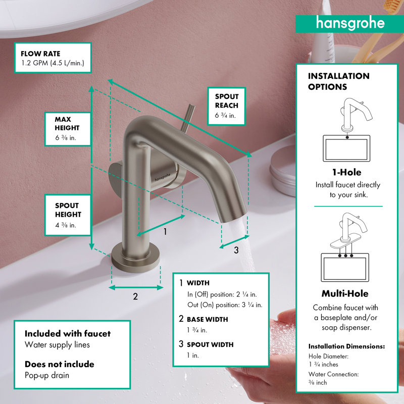 hansgrohe Tecturis S à un trou fin 110, 1,2 gal / min, Nickel brossé
