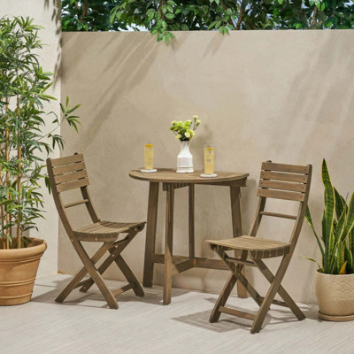 Ensemble bistro pliant d'extérieur 3 pièces demi-rond en bois d'acacia, résistant aux intempéries et peu encombrant