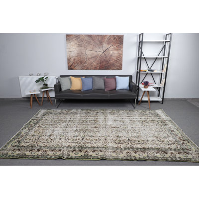 Large Beige Turkish Vintage Antique Rug Ideal for Enhancing Bedroom and Living Room Decor with Its Oushak Design
