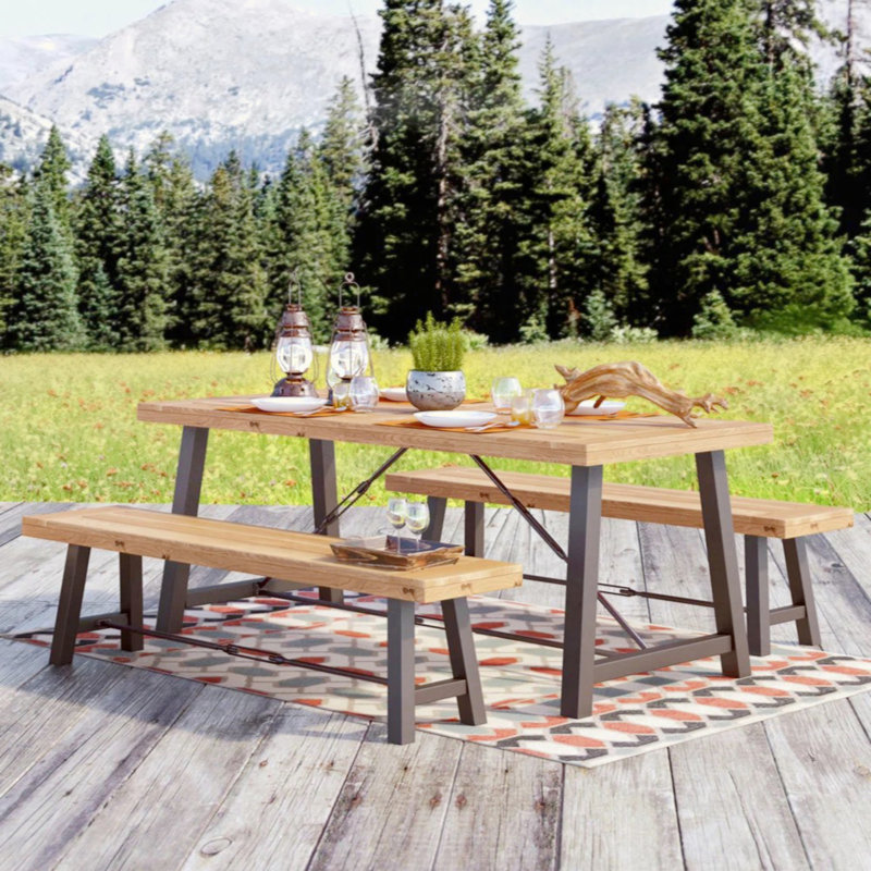 Melini 4 - Person Acacia Metal Patio Dining Set with Rectangular Table