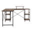 Bureau industriel en L avec tablettes de rangement, noyer