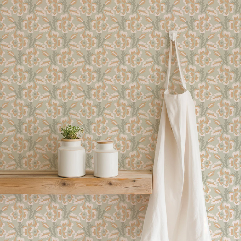 Thorn & Blossom - Papier peint floral abricot ensoleillé