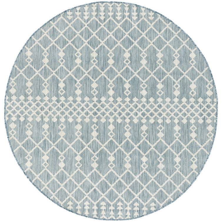 Ridlon Geometric Machine Woven Polyester/Polypropylene Indoor/Outdoor Area Rug in Aqua/Blue