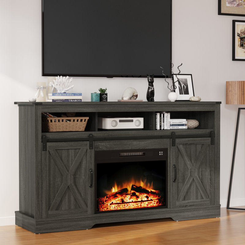 Meuble télé avec foyer électrique 58 po Brandt, Gris