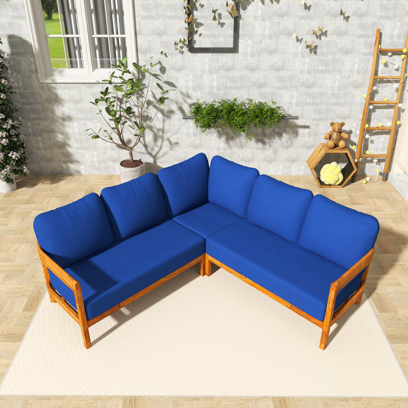 Canapé d'extérieur en bois 79,1 po avec coussins bleus, Bleu
