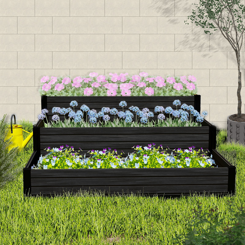Jardinière surélevée à plusieurs niveaux, jardinière à 3 niveaux (pas de panneau inférieur), Noir, noir, noir, noir