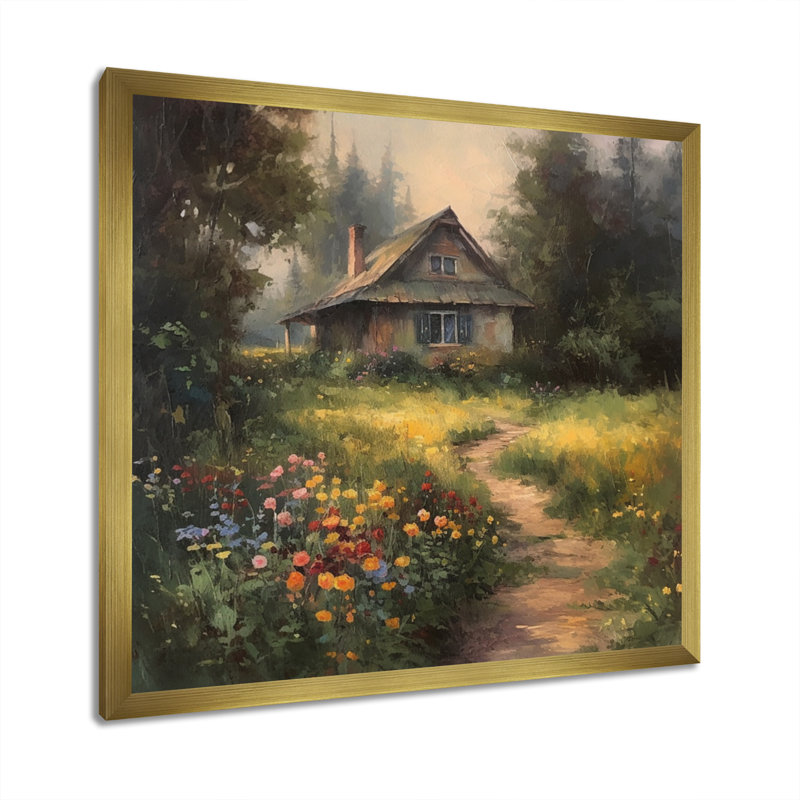 Impression sur toile, "Cottage and garden Oasis I" par Rundy, H 16 po x l 16 po x P 1 po, Encadrement doré