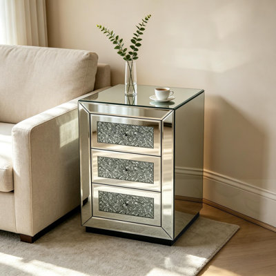 Table de chevet à miroir avec 3 tiroirs