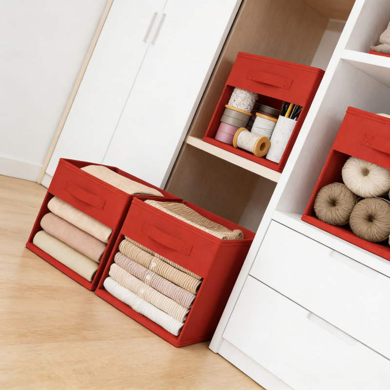Ensemble de 6 cubes de rangement pliables avec fenêtre et poignées transparentes - Organisateurs de rangement pour vêtements, jouets, livres et rangement