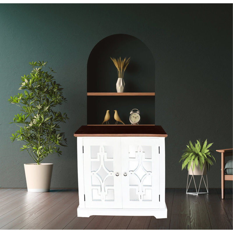 Décoration du vestibule et du salon: armoire en bois massif avec tablette intérieure avec porte miroir, design Mid-Century brun / blanc Essentiel: couleur de la commode décorative, pour les espaces