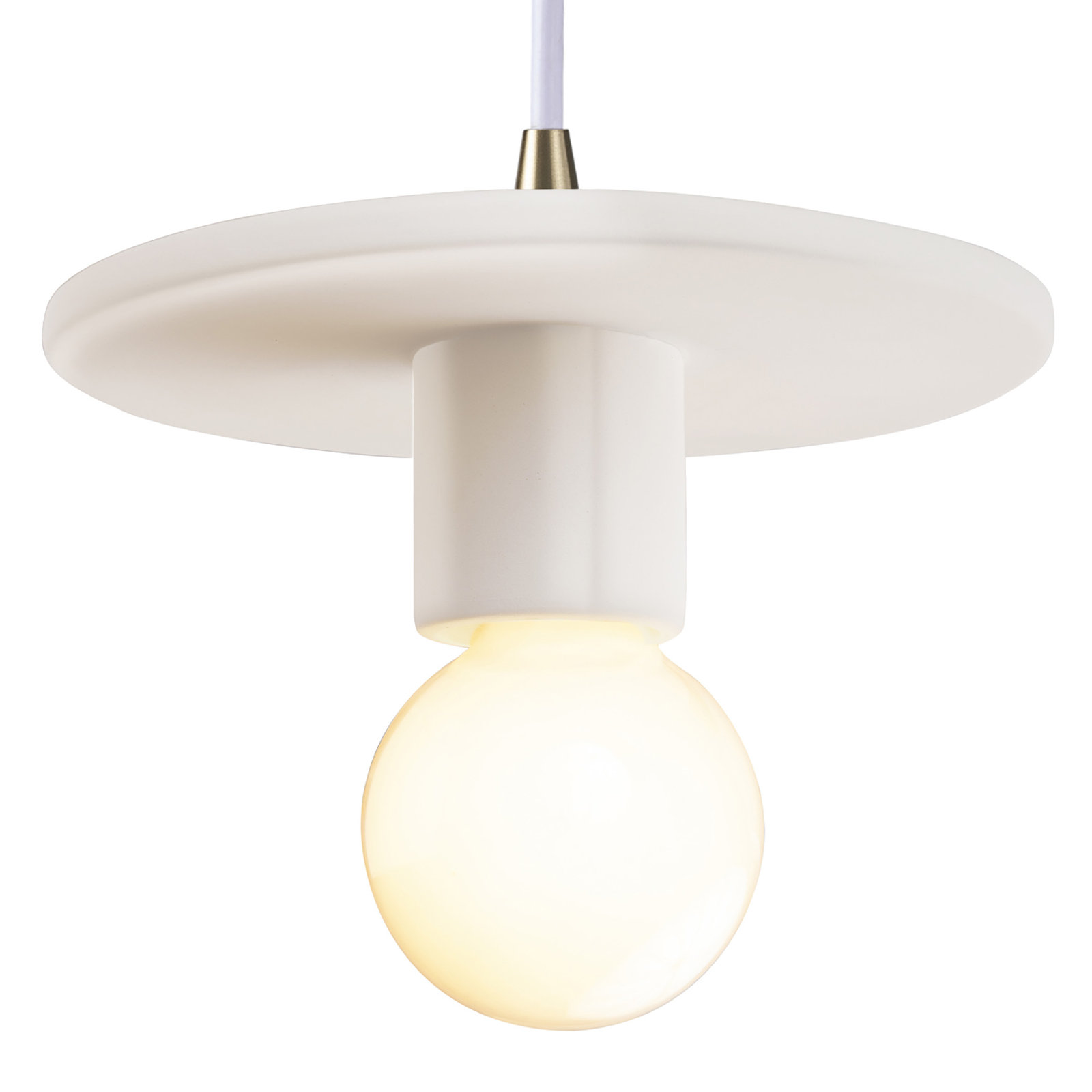 Leni Single Light Ceramic Dimmable Pendant, Matte White, Antique Brass