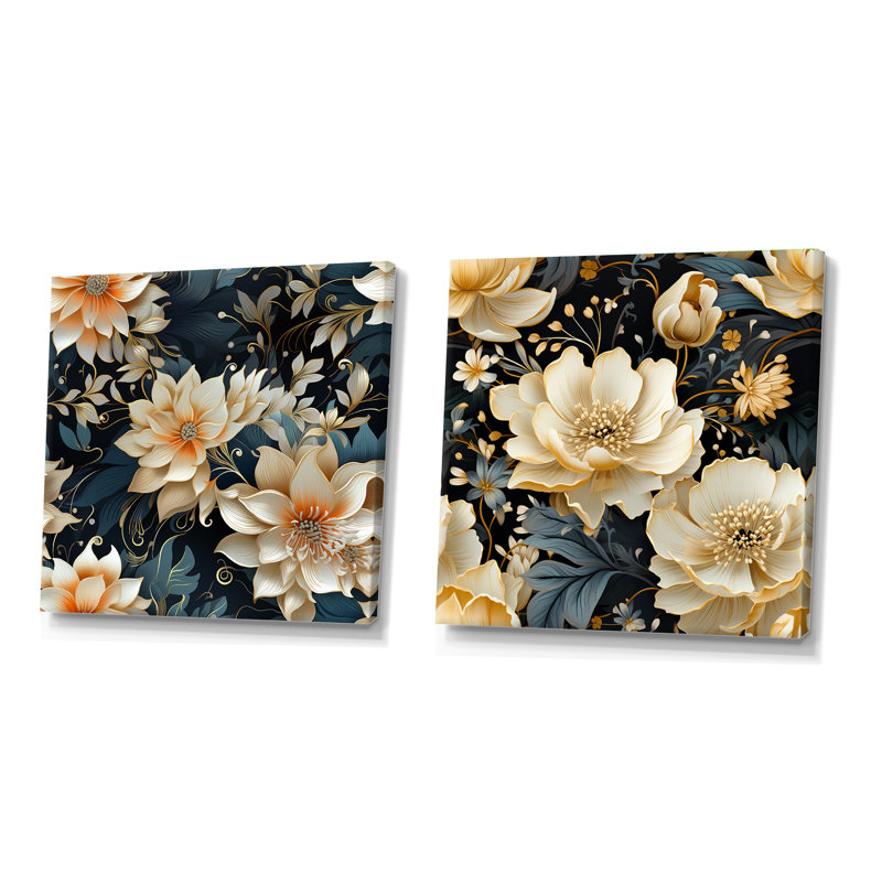 Jans - ensemble de 2 collages carrés floraux, H 30 po x l 61 po, Toile tendue