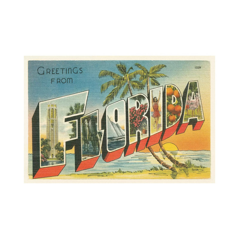 Greetings From Florida V2 - Print on Canvas, Wrapped Canvas, 20.32 cm H x 30.48 cm W