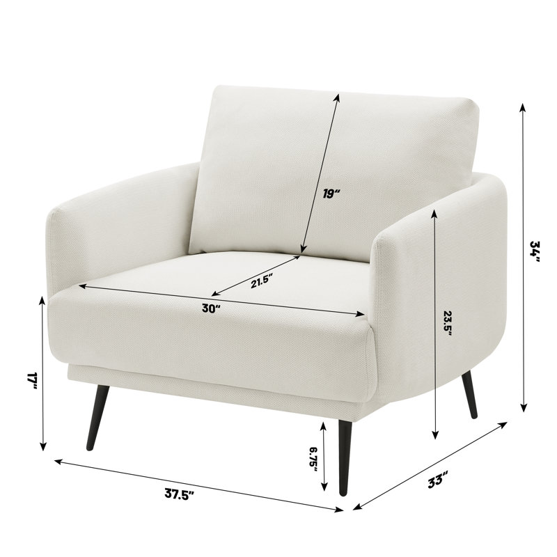 Karaka 37.5'' Wide Oversized Armchair accent chair single seat sofa for living room, Pure White Polyester
