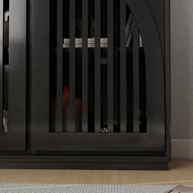 Modern Fluted Sideboard Cabinet, Black, Black