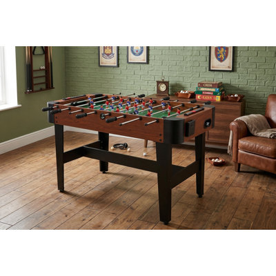 48" Freestanding Foosball Table With Steel Rods And Cup Holders, Wood Grain Indoor Game Room Arcade Table