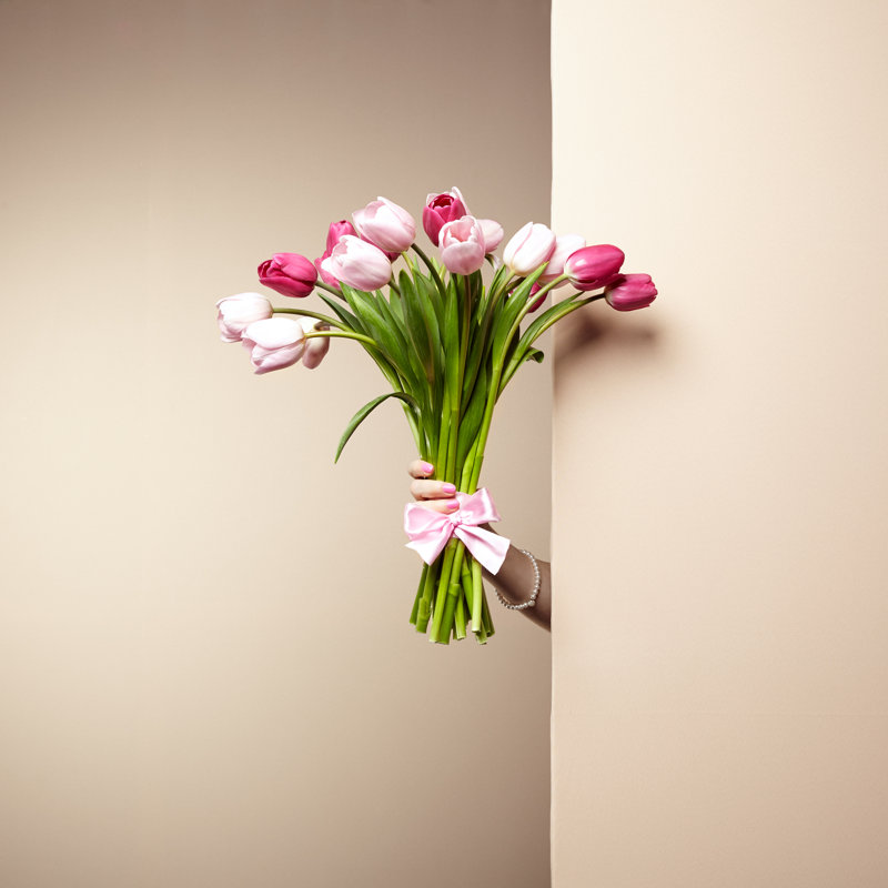 Woman With Bouquet Of Flowers In Her Hands by Heckmannoleg - Wrapped Canvas Print, 91cm H x 91cm W