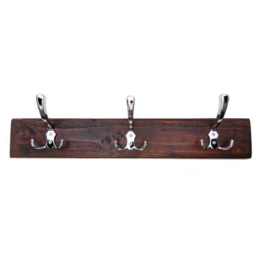 Solid Wood 3 - Hook Wall Mounted Coat Rack in Walnut/Chrome by Wayfair