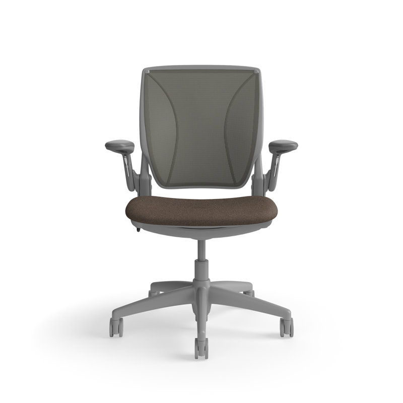 World LM, Ergonomic Task Chair with Poppy Seed Backrest, and  Autumn Upholstered Seat, Gray, Brown Fabric, Gray Mesh
