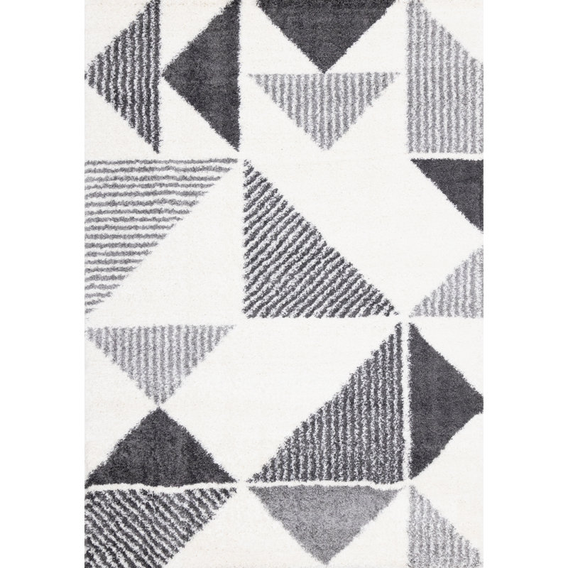 Cozy Modern Geometric Grey White Area Rug, Rectangle 7'10" x 10'6"