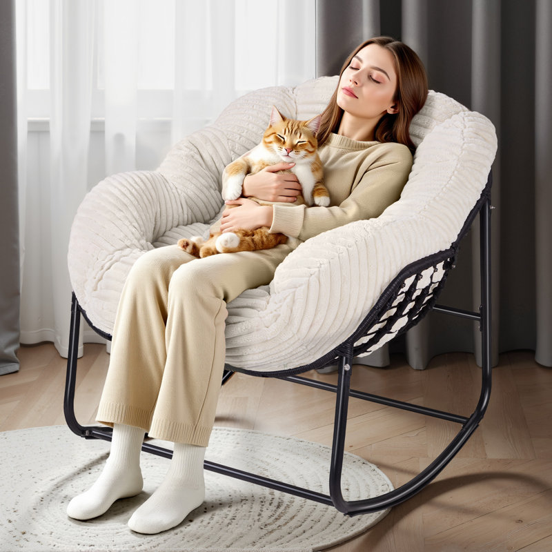 Chaise berçante surdimensionnée avec coussin, Beige