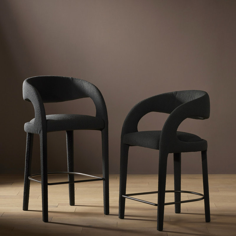 Hawkins Stool, Counter Stool (26.57" Seat Height), Fiqa Charcoal Boucle/Polyester