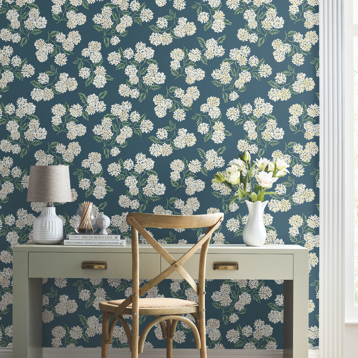 Rifle Paper Co. Hydrangea Wallpaper Double Roll, Blue