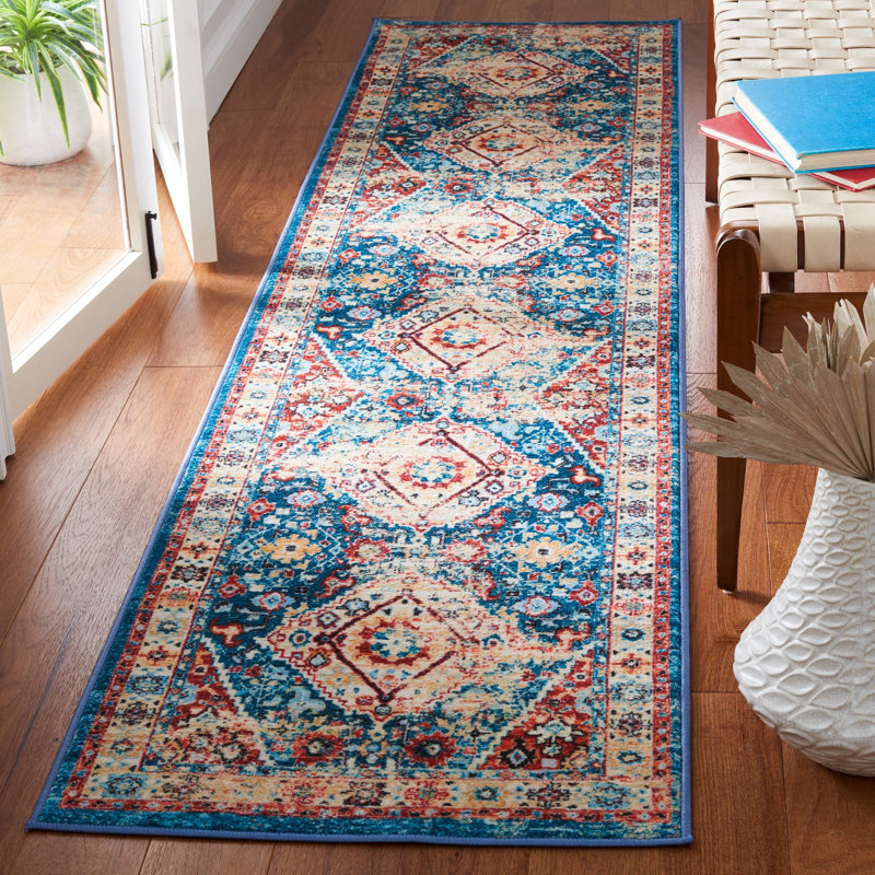 Manado Oriental Blue/Gold Area Rug, Runner 2'2" x 9'