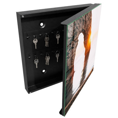 Key cabinet, Opens to the right, 30x30x5, White, Natural rock formation and sunrise, 