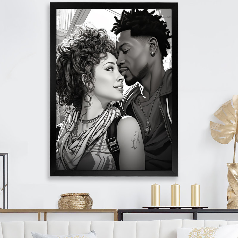 "Illustration d'un couple afro-américain", Cadre simple noir, H 44 po x l 34 po x P 1,5 po