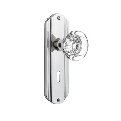 Plaque décorative avec trou de serrure décoratif et poignée de porte ronde en cristal transparent