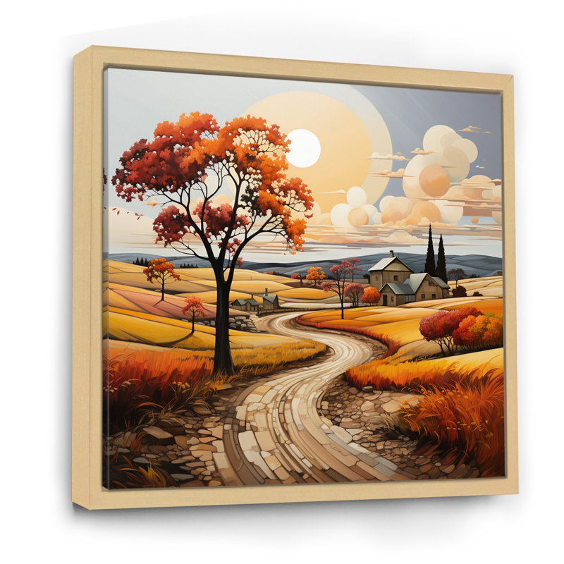Orange Farm Autumn Landscape IV - Farmhouse Wall Art Prints, Cadre naturel flottant, H 24 po x l 24 po x P 1 po