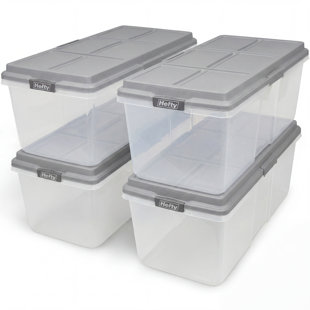 Hefty HI-RISE 113-Qt, 4-Pack Plastic Storage Bins with Lids, Cement Gray (Set of 4)