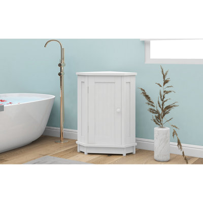 Buffet de salle de bain blanc triangulaire - tablettes réglables, maximise l'utilisation de l'espace de rangement, espace et design fonctionnel