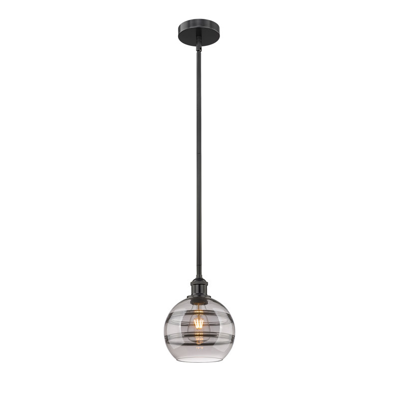 Mini-luminaire suspendu avec tige 6 po Edison Bienes-616-G556, H 9,38 po x l 8 po x P 8 po, Gris fumée clair, Noir mat