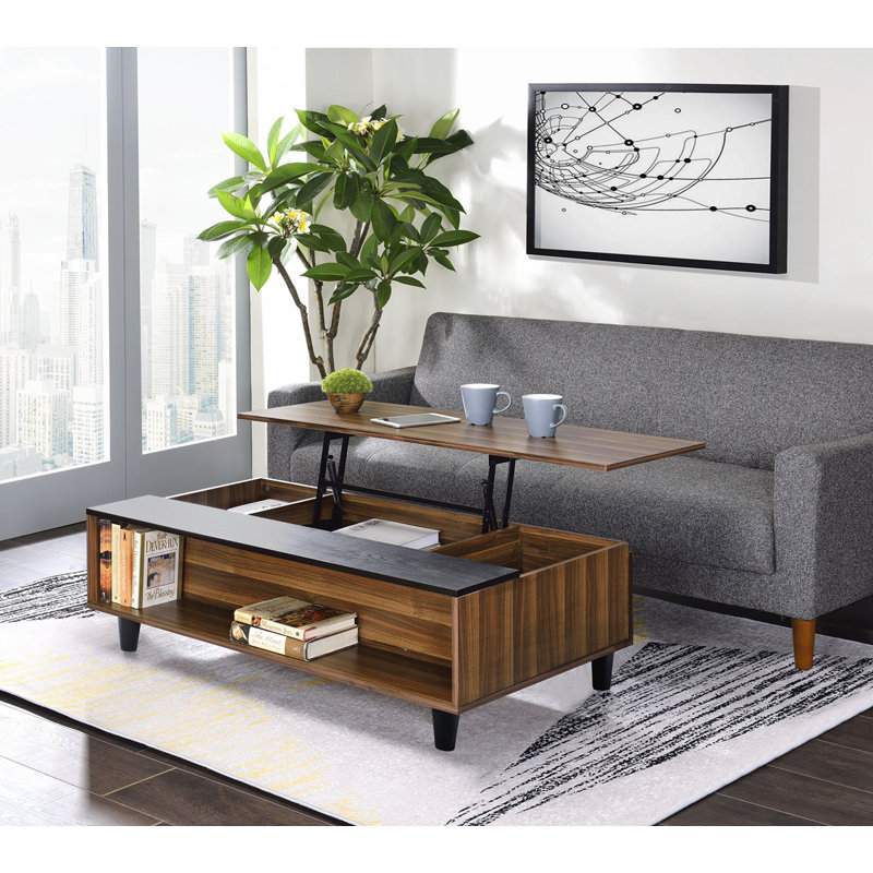 Table basse avec plateau en noyer et finition noire, H 21 po x L 24 po x l 47 po