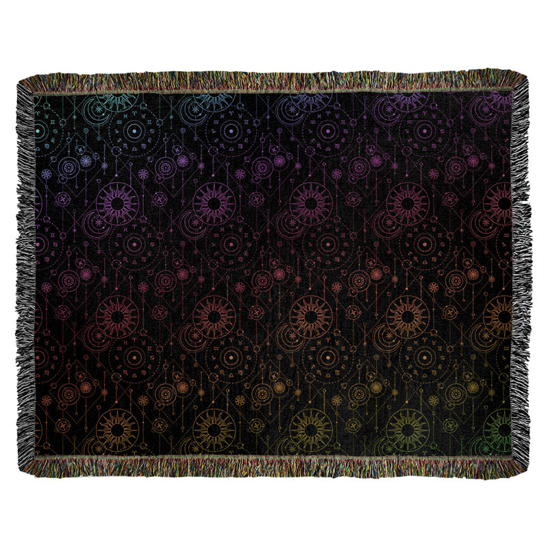 Couverture en coton tissé Katelyn Elizabeth Astrology, l 60 po x L 80 po, Noir / rose / orange