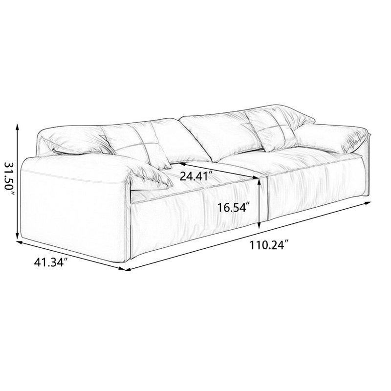 Genuine Leather Modular Sofa cushion couch, Brown, 31.5" H x 110.24" W x 41.34" D, 4