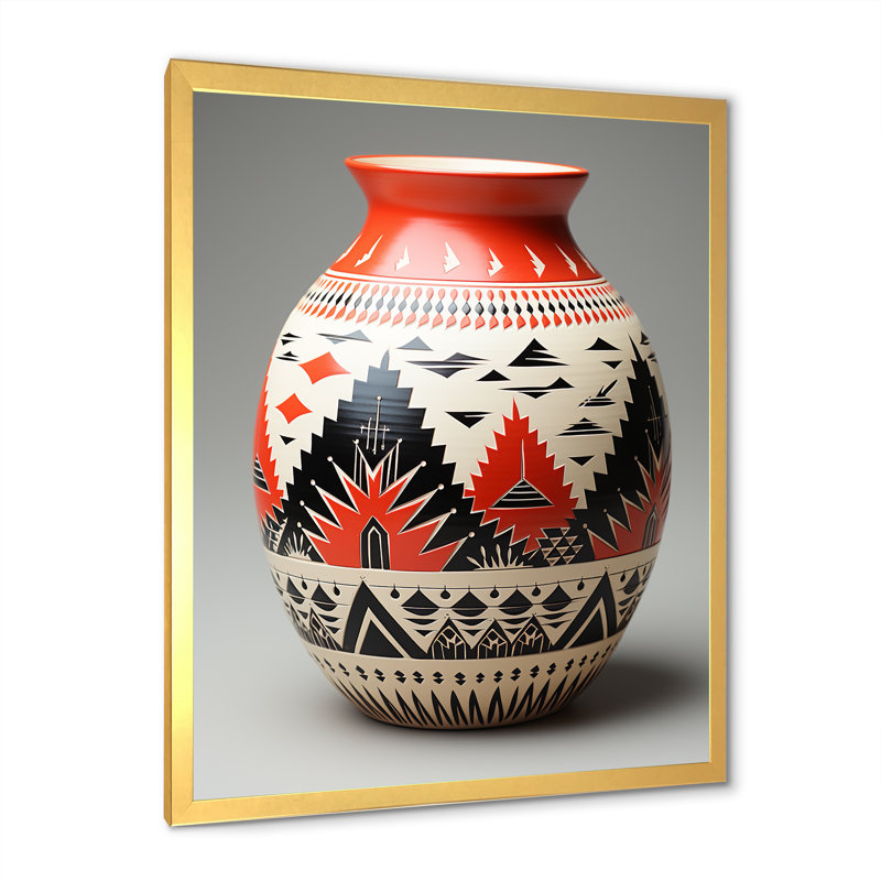 Poterie Native Pueblo sur toile, Cadre doré simple, H 32 po x l 24 po x P 1 po