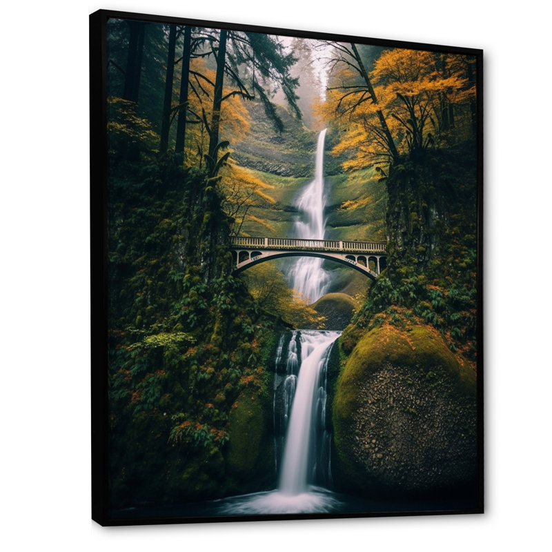 Oregon Multnomah Falls, paysage sur toile, Cadre flottant noir, H 20 po x l 12 po x P 1 po