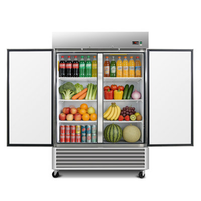 WHALL Réfrigérateur vertical commercial de 49 pieds cubes, réfrigérateur à double porte en acier inoxydable de 54 pouces avec dégivrage automatique et affichage numérique