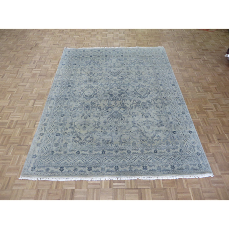 Tapis de zone en laine beige/gris 8 pi x 10 pi 2 po one-of-kind à la main noué la Josephson
