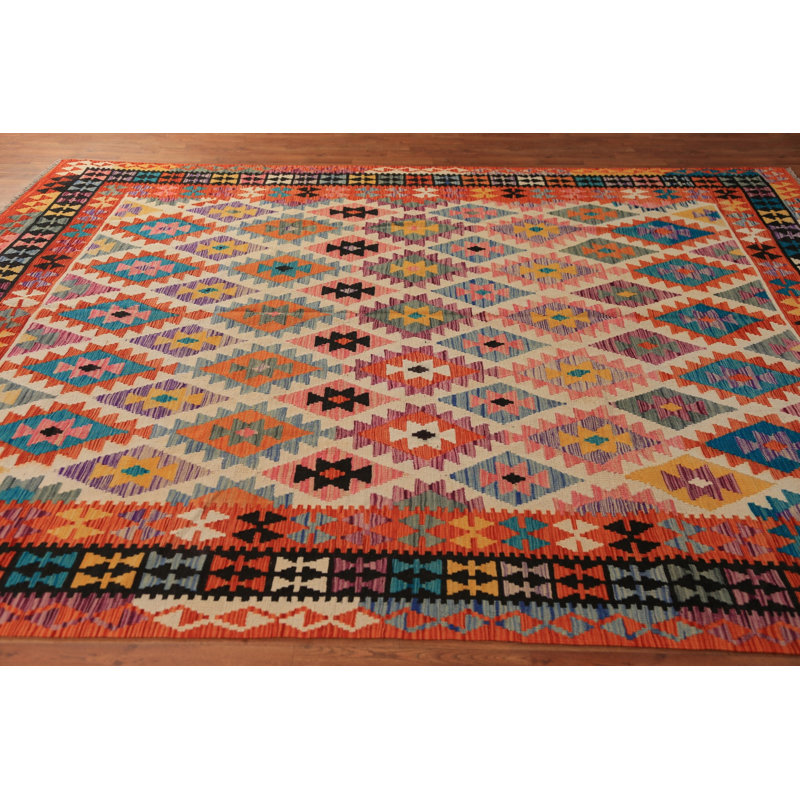 Tapis oriental kilim en laine à tissage plat 8 x 10