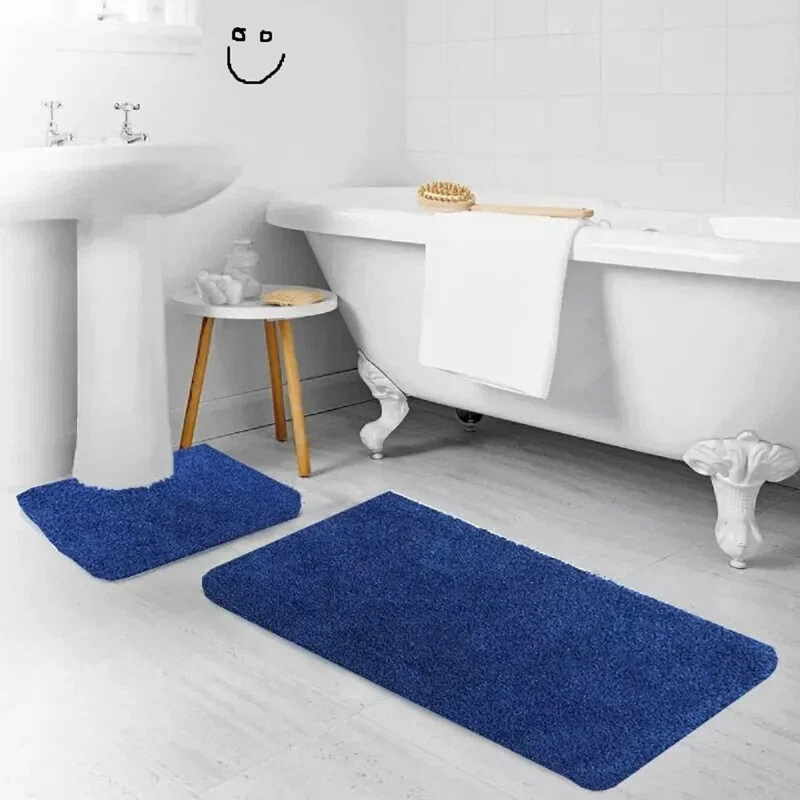 2 Piece Alya Small Bath Mat Ultra Soft Bathroom Rug Anti Slip Toilet Rug Pedestal Mat Set, 80cm L x 50cm W, Navy